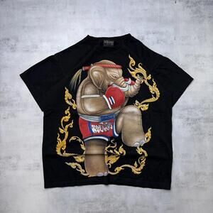Y2K Black Elephant Mauy Thai Wrestling T-Shirt